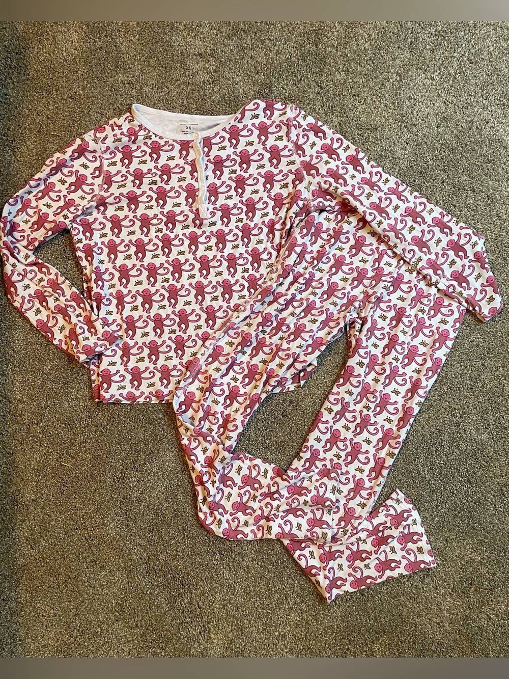 Roller Rabbit Pink Monkey Print Women’s Pajama Set Size XS